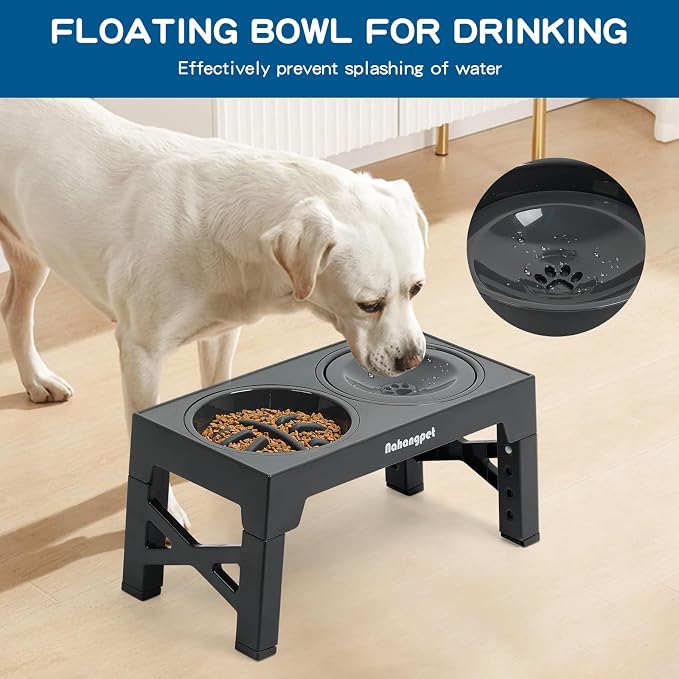 3-in-1 Elevated Slow Feeder Dog Bowls for Food and Water, 5 Heights Adjustable Raised Dog Bowls, Non-Slip, No Spill, for Small Medium Large Dogs and Cats(Grey) - Image 6