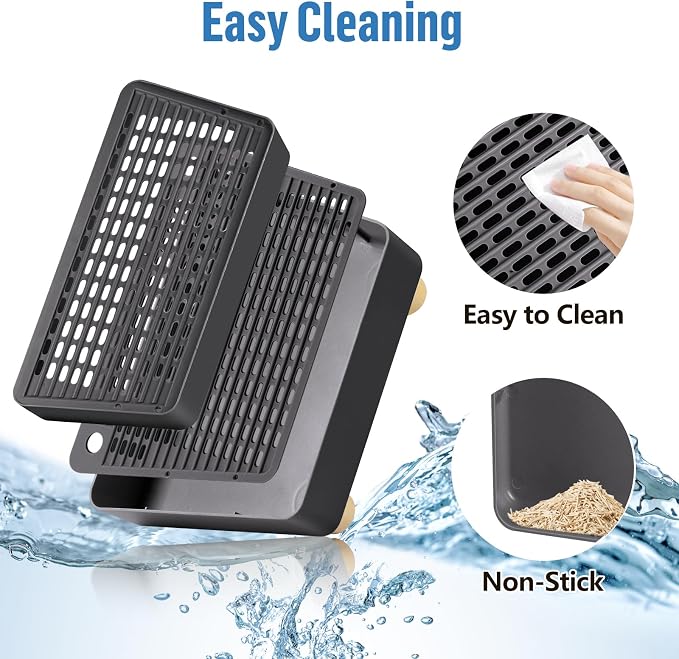 Extra Large 2 Steps Cat Litter Box Step Ramp, Cat Litter Catcher Mat with Wooden Feet, Filter Function, Cat's Pedal Stool for Self-Cleaning Litter, Suitable Kitten & Elderly Cats (Dark Grey) - Image 5