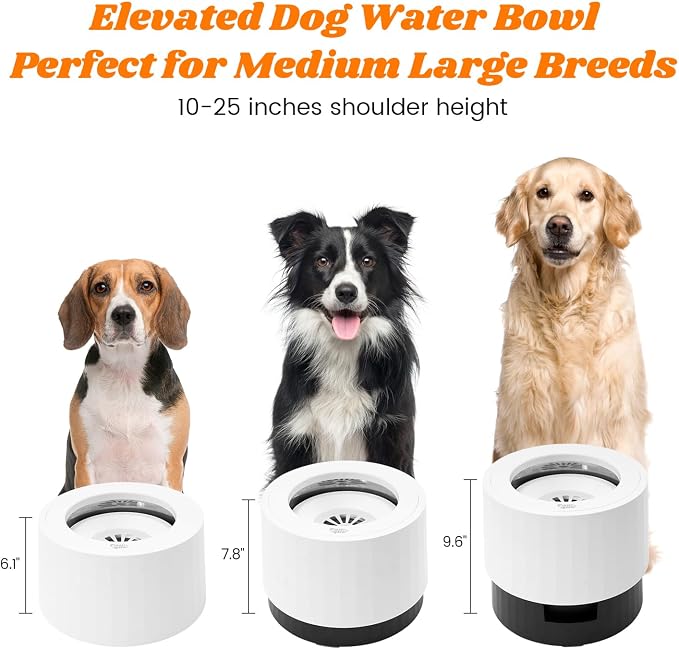 Pawque Raised 95oz Slow Drinking Dog Water Bowl No Spill Medium Large Breed | Single Elevated Stainless Steel Water Bowl with Floating Disc, Stable Sturdy Base and Snap on Adjustable Height Stand - Image 2