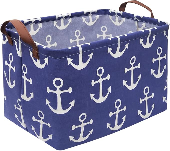 Rectangular Kids Storage Bins,Boys Baskets,Collapsible Anchor Organizer Bin with Handles for Nautical Nursery Decor,Clothes Storage,Book Basket,Gift Basket.( Anchor) by Sanjiaofen