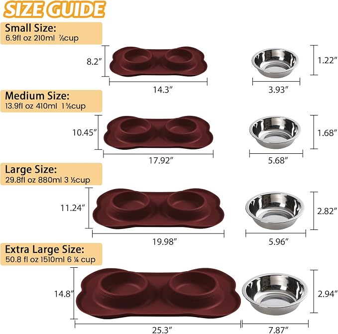 Hubulk Pet Dog Bowls 2 Stainless Steel Dog Bowl with No Spill Non-Skid Silicone Mat + Pet Food Scoop Water and Food Feeder Bowls for Feeding Small Medium Large Dogs Cats Puppies (X- Large, Burgundy) - Image 4