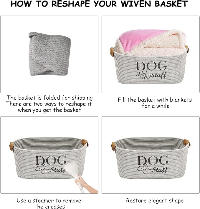 Geyecete Square Dog toy basket storage Cotton Rope Storage Basket Pet/Pet Toy And Accessory Storage Bin Doy Toy Box-Gray - Image 2