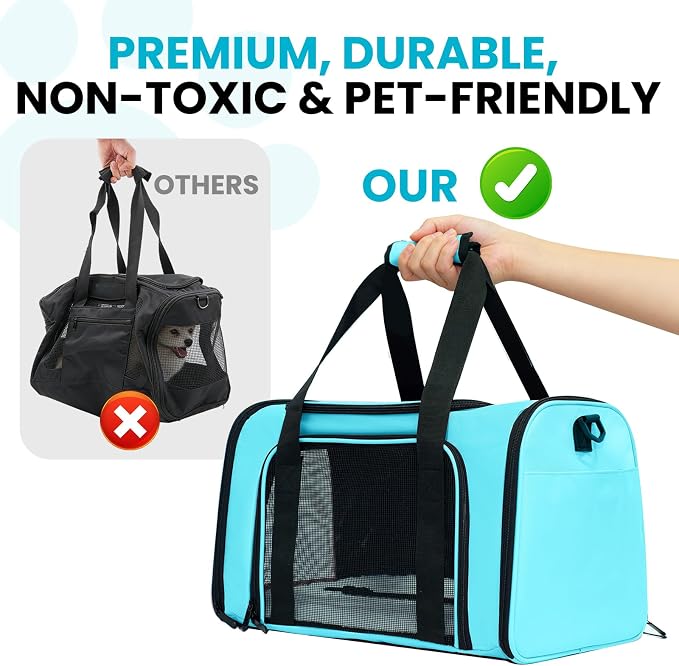 Soft-Sided Cat Carrier 18x11x11 in Expandable Travel Pet Bag 15LBS | For Cats and Small Dogs with Anti-Scratch Mesh Washable Mat Collapsible Escape-Proof Airline Approved with Shoulder Strap - Image 5