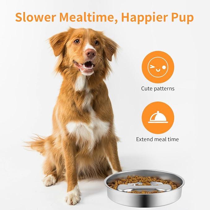 Novery Non-Slip Stainless Steel Slow Feeder Dog Bowl, 2-Cups | Interactive Slow Feeding Puzzle Maze, Prevents Choking & Bloating, Non-Slip Bottom, For Medium Dogs & Cats - Image 3