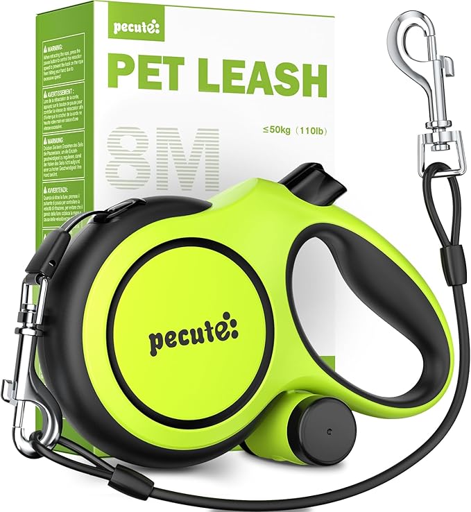 Pecute Retractable Dog Leash 26 FT Heavy Duty for Large Dogs 33-110 LBS | Chew Proof Steel Cable for Strong Biter, Anti-Slip Handle with Poop Bag Holder for Hiking, Camping, Outdoor Walking by pecute