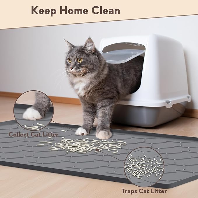 Garoopion Silicone Cat Litter Mat Large 40" X 28", Easy to Clean, Dark Gray | Large Size Waterproof Silicone Mat with Raised Edges, Catch Litter, Protect Floor from Urine, Multi-Use for Dog/Sink/Kitchen - Image 3