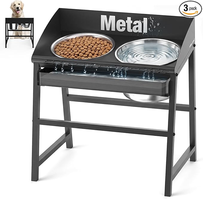 Bobbie & Laxi 15" Tilted Elevated Dog Bowl, Large Breeds Non-Spill Design | Raised Dog Bowl with Stand; Stainless Steel Food&Water Bowl Set with Splash Guard; Easy Clean for Indoor Dry-Use Areas by BobbieLaxi