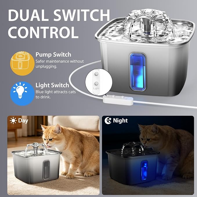 Veken Innovation Award Winner Stainless Steel Cat Water Fountain, 108oz | Automatic Pet Fountain Dog Water Dispenser with Replacement Filters & Silicone Mat for Cats, Dogs (Velvet Black) - Image 7