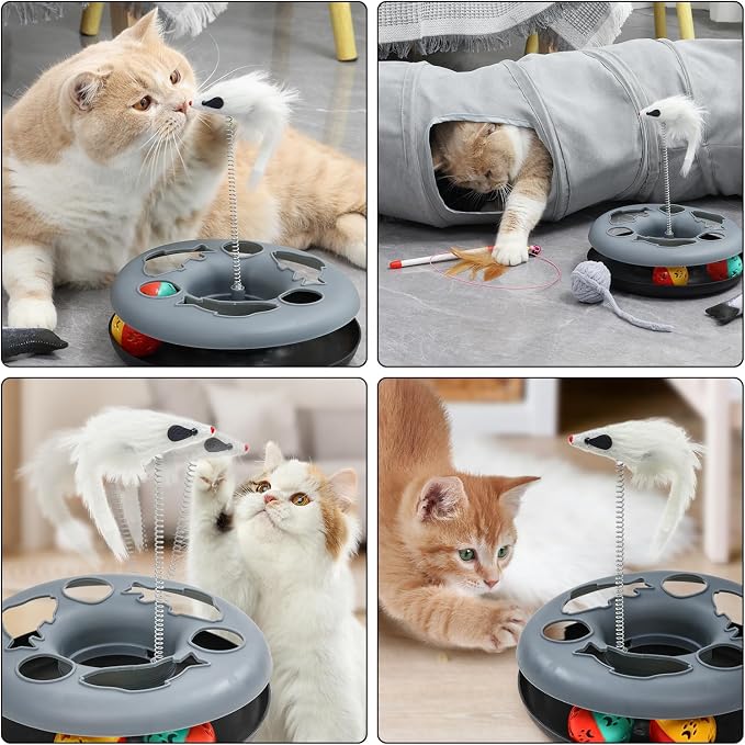 Pet Cat Tunnel Tube Cat Toys 2 Way Collapsible, Tunnels for Indoor Cats,S-Shaped Play Tube with Peephole and Hanging Ball,10.5" Maze Cats House for Puppies, Rabbits, Kitty, Kitten,Ferrets - Image 6