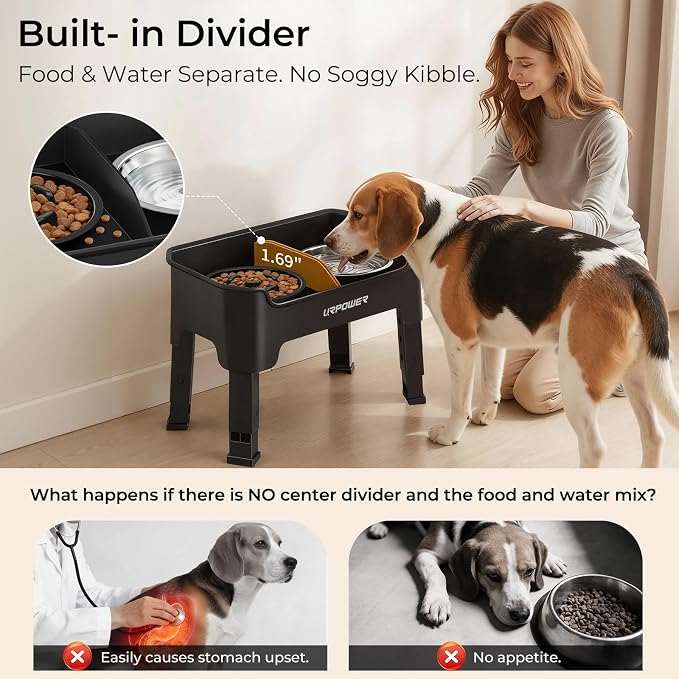 URPOWER Mess Proof Elevated Dog Bowls for Small Dogs with Slow Feeder | No Spill Water Bowl, Slow Feeder Dog Bowls, Non-Slip Food and Water Bowl Set for Small, Medium & Large Dogs - Image 3