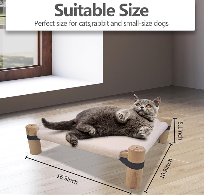 Pozico Cat Hammock Bed – Wooden Elevated Cat/Dog Bed with Fluffy Winter Fabric – Raised Pet Cot Furniture for Small Dogs, Cats & Small Animals – Warm Plush Indoor Lounger – Portable & Washable – Pink - Image 3