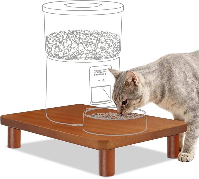 SZEE Cat Food Stand, Elevated Cat Feeder Stand for Automatic Feeder & Bowls | Lifted Cat Food Table Station, Raises Feeder/Bowl by 2 3/8", Relieves Spine and Joints Noticeably on Pets - Solid Walnut Wood by SZEE