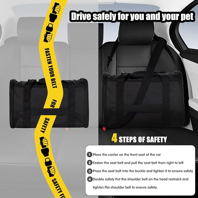 Cat Carrying Case - Pet Carrier Airline Approved, Protable and Breathable Pet Travel Carrier Removable Fleece Pad, Collapsible Cat Carrier Dog Carrier for Medium Cats Small Cats Dogs(Medium, Black) - Image 6