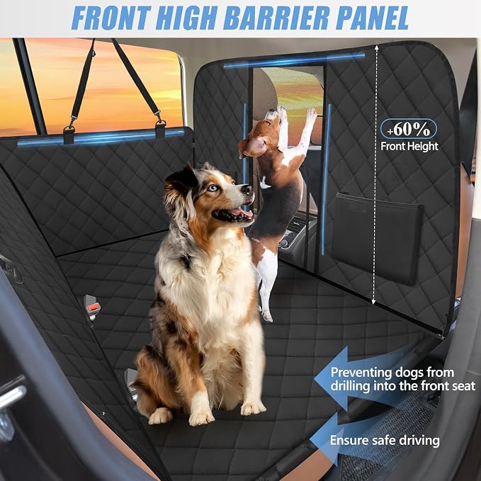 Hard Bottom Dog Car Seat Cover for Back Seat, High Barrier | Dog Hammock for Car, Holds 420lbs, Sturdy 600D Oxford, Extender Space, Backseat Protector Pet Bed, Waterproof, Mesh Window - Image 2