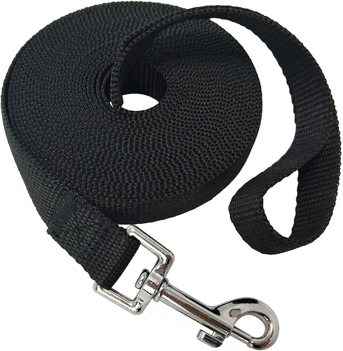 Nylon Training Dog Leash for Small Medium Large Dogs, 15ft 20ft 30ft 50ft Long Leash Dog/Puppy Lead for Obedience Recall Training, Camping (1" x 20ft, Black) by MANDAO