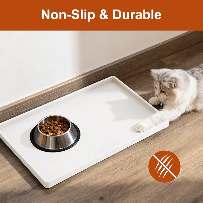 19" x 12" Extra Thick Silicone Mat Waterproof with Raised Edge, White | BPA-Free Non-Slip Dog & Cat Food Mat, Feeding Mat for Food and Water Bowls, Spill Proof Mat to Protect Floors - Image 5
