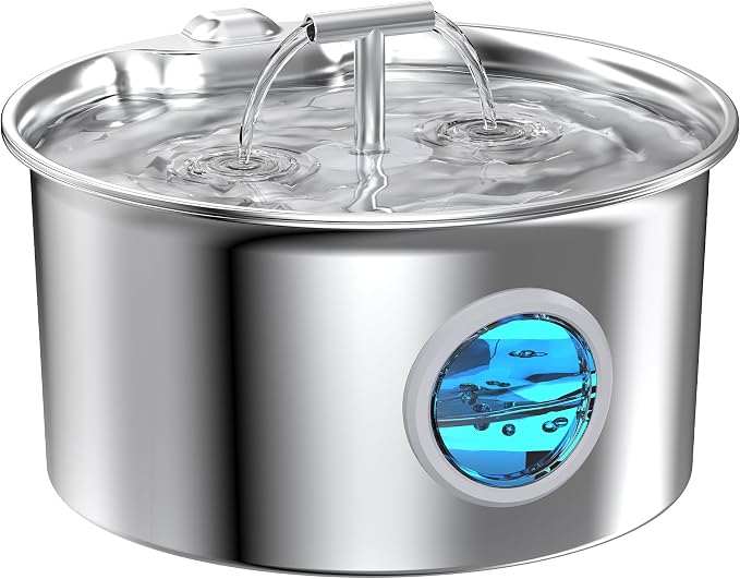 Cat Water Fountain Stainless Steel: 2.6L Cat Fountain for Drinking - Pet Water Fountain for Cats Indoor - Automatic Pet Water Dispenser Bowl - Best Auto Feeding Supplies Gift for Small Dog Large Kitty by UMOCUOY