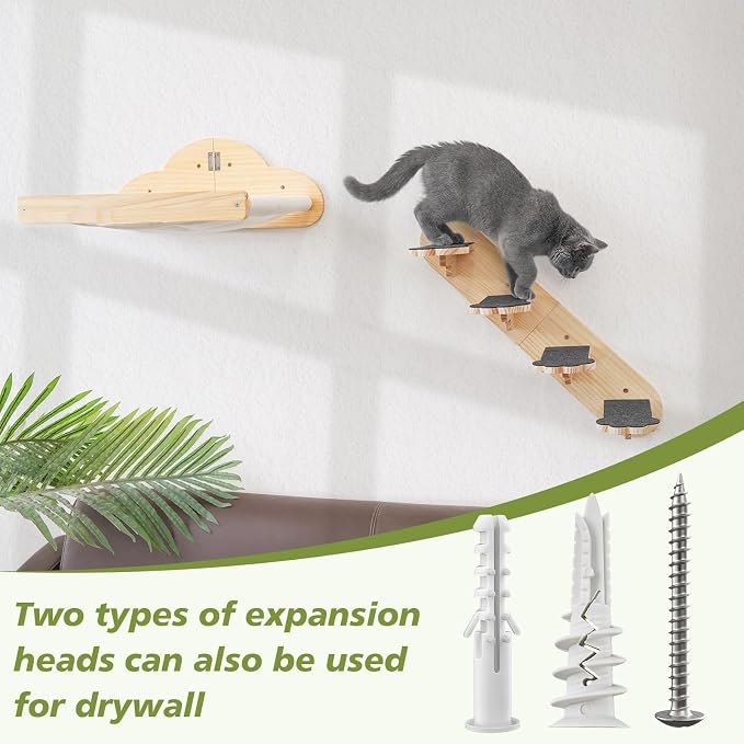 Wall Mounted Cat Hammock with 3 Climbing Steps,Pine Wood Cat Climbing Shelves & Perches up to 30lbs,Kitty Wall Shelf Furniture for Indoor Sleeping, Lounging,Climbing and Playing - Image 5