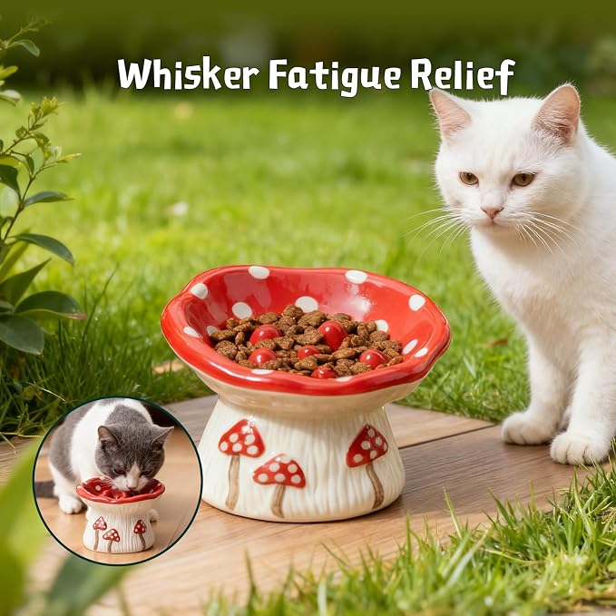 Cat Slow Feeder Bowl, Ceramic Slow Feeder Cat Bowls, Cute Mushroom Elevated Cats Bowl, Anti-Fatigue & Anti-Vomiting - Image 5