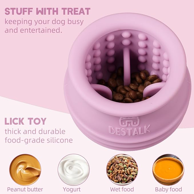 Dog Enrichment Treat Toy, Long-Lasting Wobbly Interactive Freeze Lick Toys for Dogs, Stuffable Puzzle Feeder Toy for Boredom, Silicone Treat Dispensing Chew Toy (Pastel Purple,L) - Image 5