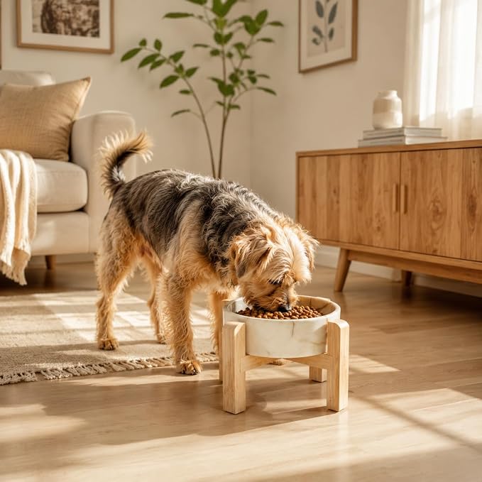 Elevated Ceramic Slow Feeder Dog Bowls Anti-Choking Slow Feeding for Small&Medium Size Anti-Slip Non-Lead & Toxic Durable Easy to Clean Maze Slow Feeder Bowl（8.26in Marble Brown Stars Pattern） - Image 6