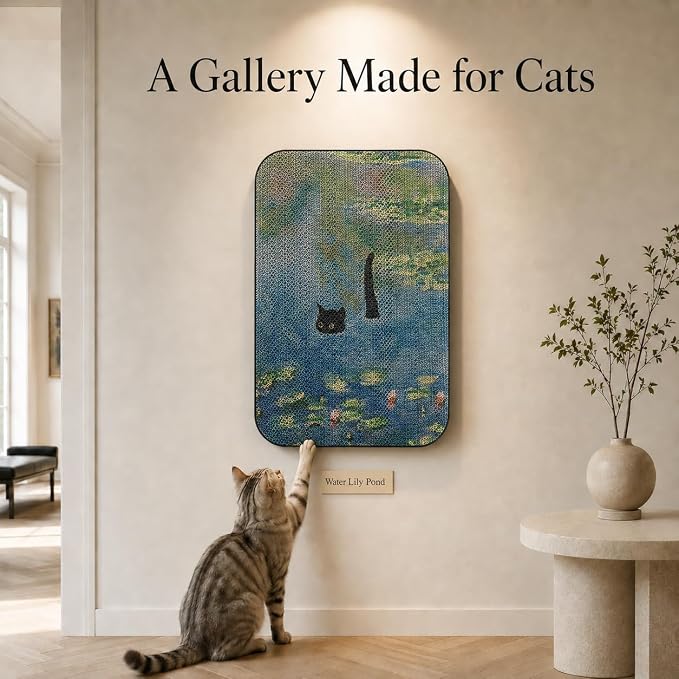 Cat Wall Scratcher, Art Cat Scratching Board for Indoor Cats | Wall Mounted Cat Scratch Pad, Water-Based Ink, Hook&Loop Strips, Floor or Wall Use, 16.7x11x1 Inch, Water Lily Pond - Image 6
