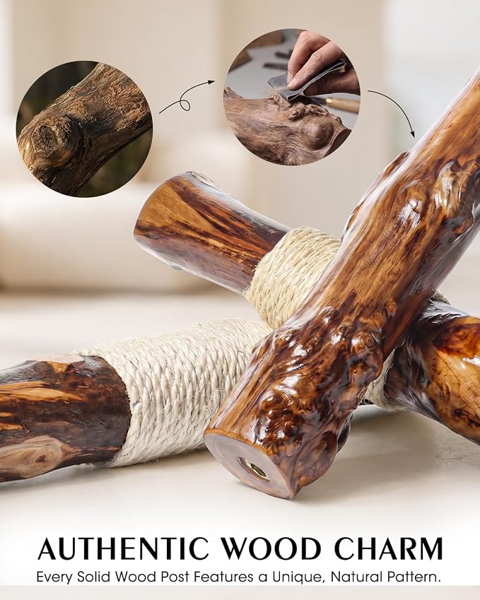 Real Branch Cat Tree, Natural Wood Cat Tower for Indoor Cats | Real Tree Branches no Processed Wood, 44 lbs Capacity, Premium Faux Fur Perches, 23.6" Anti-Tip Base, 30-Min Assembly - Image 6