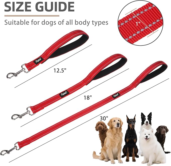 PUPTECK Reflective Short Dog Leashes 3 Pack for Walking and Training | Heavy Duty Clip with Soft Padded Handle for Medium Large Dogs Traffic Control - Image 2