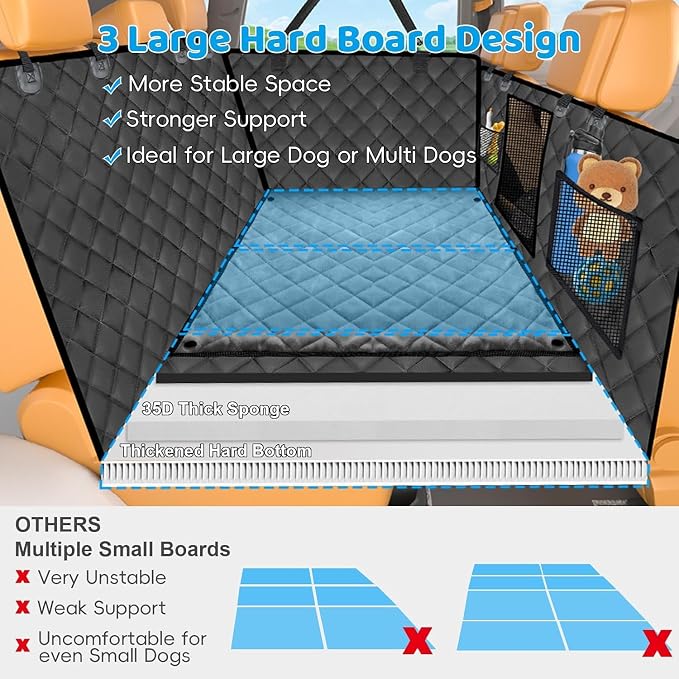 URPOWER Back Seat Extender for Dogs, Large Hard Bottom Dog Car Seat Cover | Supports 550 lbs, Stable 3-Panel Hard Bottom, Added High-Density Foam for Comfort, Waterproof 900D Oxford, 45% More Space - Image 6