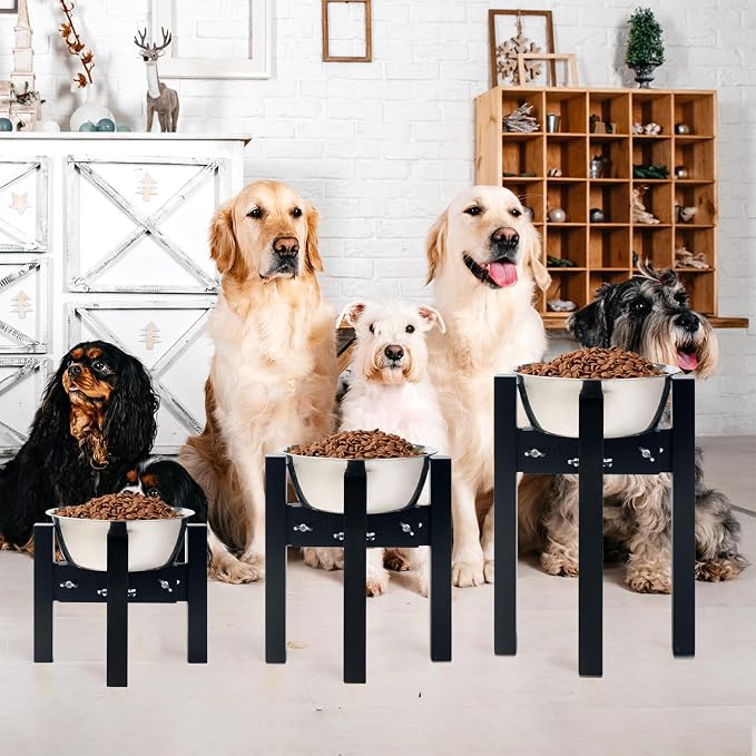 Elevated Dog Bowl Stand Adjustable Dog Food Holder 10”H Medium Black | 10” Elevated Dog Bowl Stand, Medium Dogs, Adjustable, Fits 7”-10” Bowls, Single Bowl Holder, Natural Bamboo, Classic Black - Image 9