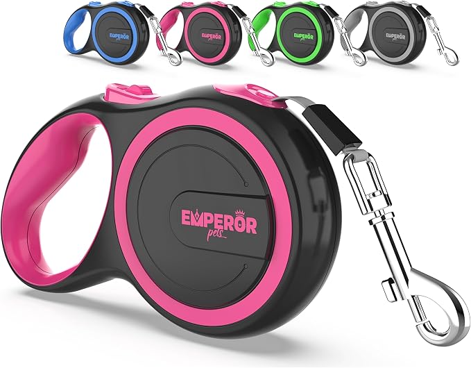 Emperor Pets Pink Heavy Duty Retractable Dog Leash 26 ft – Tangle-Free Nylon Tape, Anti-Slip Grip, Reflective – Retractable Leash for Medium Large Dogs up to 110 lbs -Classic-PK26 by EmperorPets
