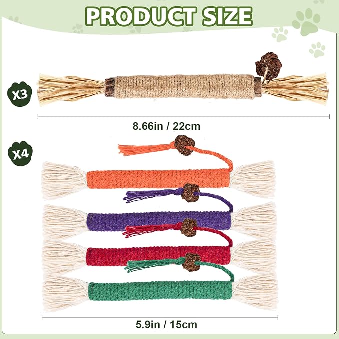 WOUSEDO 8 Pack Catnip Chew Toys for Cats, Cotton Sisal Rope Toys | Cat natural silvervine sticks, for cat teeth cleaning and dental care, Interactive toy for bored Indoor cats - Image 7