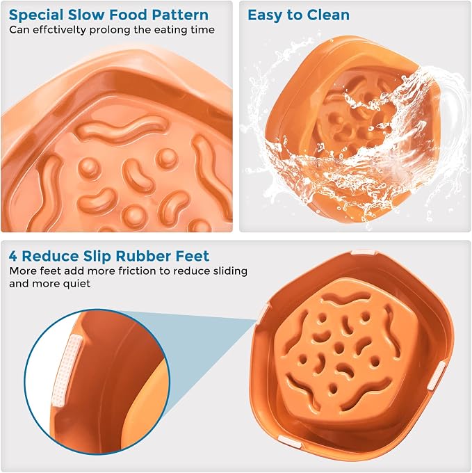 VANNON Slow Feeder Dog Bowls Non Slip Puppy Bowl Durable Dog Puzzle Feeder Bloat Stop Food Bowls for Puppy and Small Dogs, BPA Free, 2 Cups, Orange - Image 3