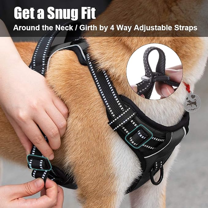 PoyPet No Pull Dog Harness Small, Reflective Vest with Front Clip & Handle | Easy On/Off, No Choke, Adjustable, 2 Leash D-rings, Soft Padded, Breathable, Oxford, for Walking Training, S, Black - Image 5