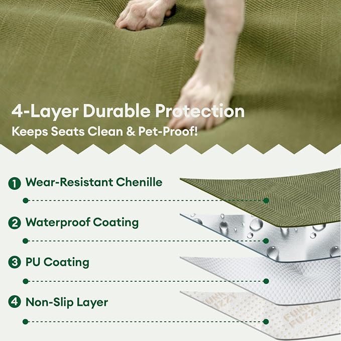 FUNNY FUZZY Dog Car Seat Cover for Front Seat, Dog Seat Cove Waterproof, Scratchproof Non-Slip Car Seat Protector, Universal Fit Most Cars, SUVs, Trucks, Green - Image 6