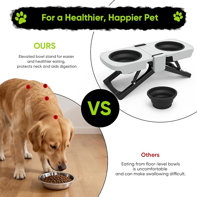 Elevated Dog Bowls Stand, Portable Travel Dog Bowls with Collapsible Silicone Double Diner Bowl, 5 Cups Capacity Food and Water Bowl with No Spill Edge Non-Slip Stand,Ideal for Medium & Large Dogs - Image 6