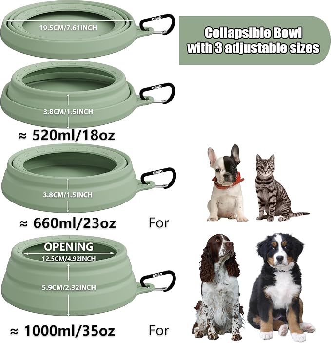 OHMO Spill Proof Collapsible Dog Bowl, 34oz Portable Dog Water Bowl | Low Center Gravity Stability, Tapered Splash Control, Foldable, Dishwasher Safe, Dog Travel Essential, Sage Green - Image 6