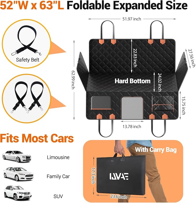 IJVAE Dog Seat Cover for Back Seat, Hard Bottom Back Seat Extender Holds 500 lbs, Waterproof & Nonslip Car Hammock for Large Pets, Comfortable Travel Seat Protector for SUV and Sedan | Waterproof & Nonslip ，Mesh Window,Storage Pocket, Comfortable Trave... - Image 6