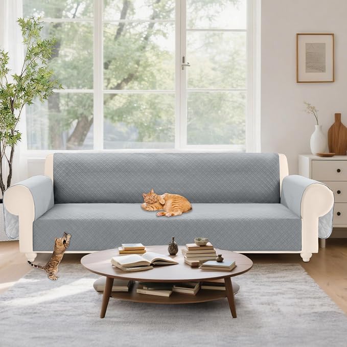 Velvet 100% Waterproof Couch Cover for Dogs Washable Sofa Covers for 3 Cushion Couch Pet Friendly Extra Large Sofa Slipcover Non Slip Furniture Protector with Pockets (X-Large, Silvery Grey) - Image 7