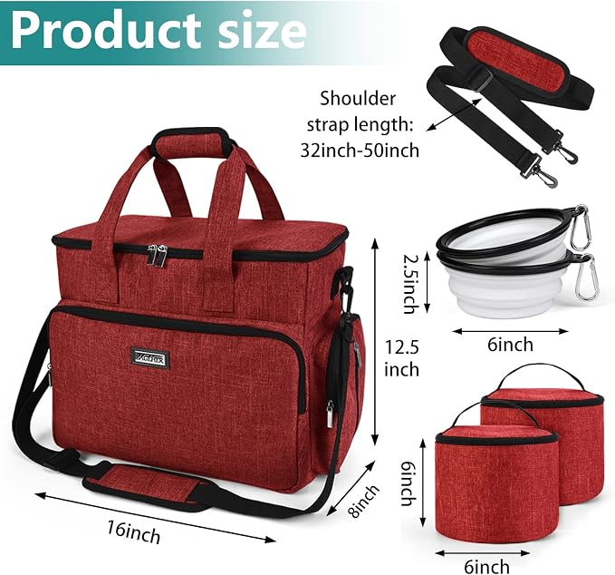 BAGLHER Dog Travel Bag, Pet Travel Bag (ALL Pet Travel Supplies), With 2 Pet Food Containers and 2 Collapsible Silicone Bowls; Essential Kits for Pet Travel Red - Image 3