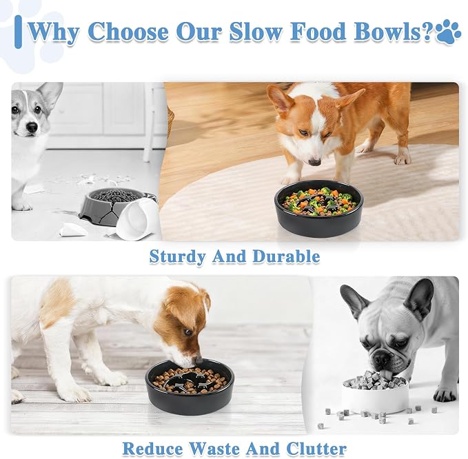 Ceramic Slow Feeder Dog Bowls, 0.6 Cups Dog Food Dish for Small Breed | Puzzle Dog Food Bowl for Fast Eater, 15OZ, 6.3 inch (Black) - Image 4