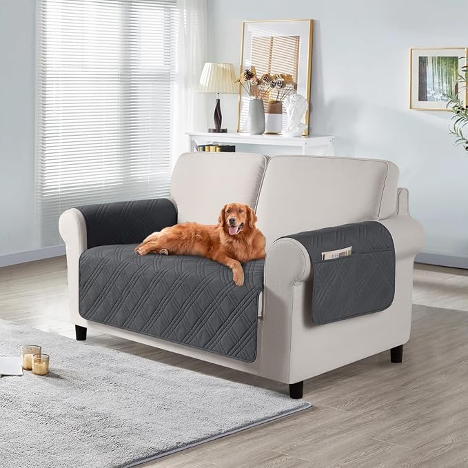 TAOCOCO Waterproof Loveseat Covers for Dogs, Non Slip Couch Cover, 2 Seater | Washable Love Seat Covers with Arms for 2 Cushion Couch, Dog Sofa Cover Protector, Pockets & Backless Design, Charcoal Gray by TAOCOCO
