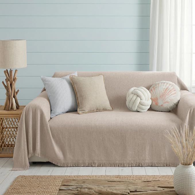 Chenille Couch Cover for Dogs Washable Boho Throw Blanket Washable | 71"×150",Khaki, Soft Chenille, Tassel Design, Pet Friendly, Furniture Protector, for Couch, Sofa, Bed, Living Room - Image 3