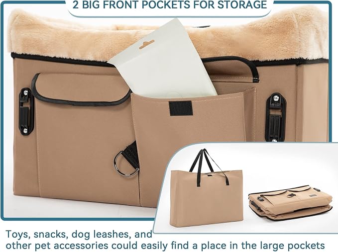 Petsfit Dog Booster Car Seat for Medium Dog or 2 Small Dogs with Patent Buckles, Washable Pad, Upgraded Pet Car Seat for Dogs Up to 45 lbs (Medium, Tan) - Image 6