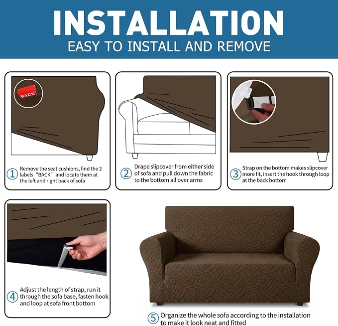 ZNSAYOTX 1 Piece Stretch Sofa Covers for 3 Cushion Couch (72"-90"), New Plaid Couch Cover with Non-Slip Buckle for Dog Pets, Ultimate Soft Cozy Washable Sofa Slipcover Form Fit Protector, Coffee - Image 4