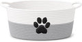 Dog Toy Basket with Handles, Grey Cotton Rope Storage Bin Organizer | Neutral grey dog toy organizer that blends any decor. Holds toys, blankets & leashes. Spot wash, collapsible rope bin. by KeminaBlankets