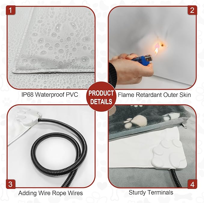 Cat Heating Pad 17x13 in with Smart Thermostat Switch and Power Line Protection Tube,Obtained MET and UL Dual Certification,Waterproof Pet Heating Pad for Cats-Black - Image 8