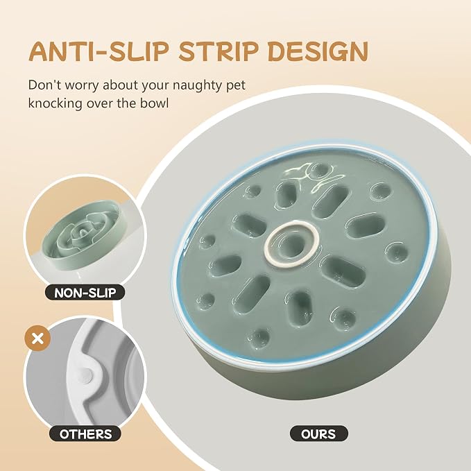 Havniva Elevated Slow Feeder Dog Bowls, Ceramic Dog Bowl Slow Feeder Set | 0.9 Cups Raised Slow Feeder Dog Bowl for Small Breed, 6.1” Dog Water Bowl with Wooden Stand, Puzzle Dog Food Bowl, Non-slip - Image 4