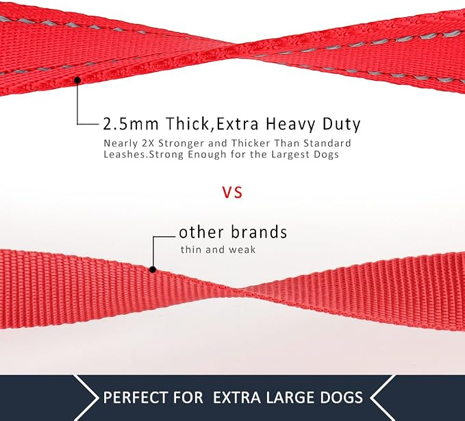 Plutus Pet Double Handle Dog Leash, 5 FT Long, for Medium Large Dogs | Reflective Nylon, Soft Padded 2 Handles, Heavy Duty for Training, Dual Handle Lead, 5 FT x 1”, Red - Image 8