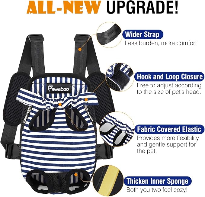 Pawaboo Pet Front Carrier Backpack for Small Medium Dogs | Legs Out Easy-fit,Adjustable Straps,Hands-Free,Soft Padded Support for Travel Hiking Cycling Camping,Blue Stripes,M - Image 4